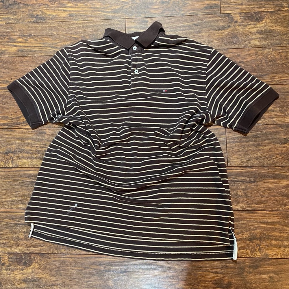 Tommy Hilfiger Black and White Striped Polo Shirt